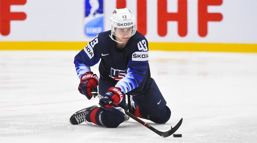 Lot Detail - Quinn Hughes - 2018 U.S. IIHF World Junior Championship -  Game-Worn Blue Jersey