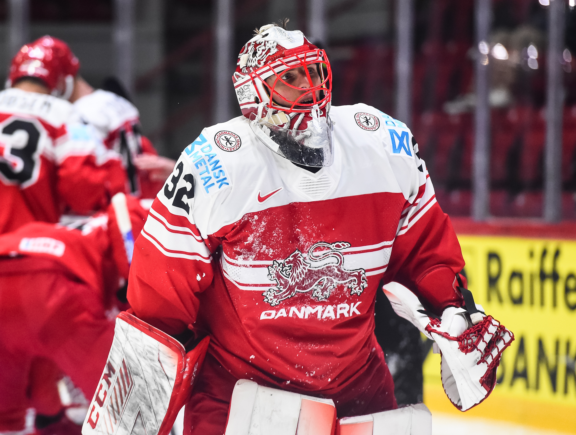 Denmark Hockey #41 Jesper Jensen-Aabo Men's 2022 Winter Olympics Away Jersey  - Red Men's