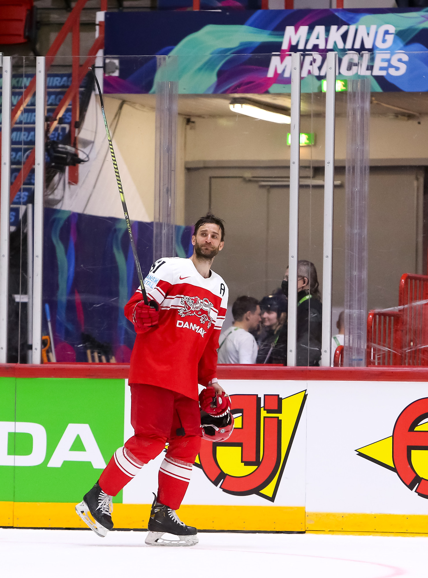 Kosice, Slovakia. 10th May, 2019. Tomas Tatar of Slovakia celebrates  scoring during the 2019 IIHF Ice Hockey World Championship group A game  between the United States and Slovakia at Steel Arena in